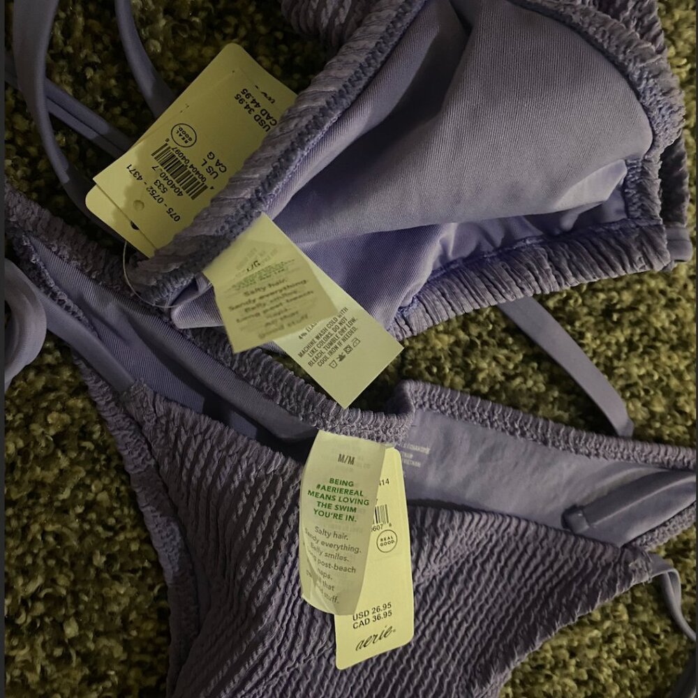 Aerie Lavender Lilac Purple Terry String Bikini Top and Cheeky Bottom